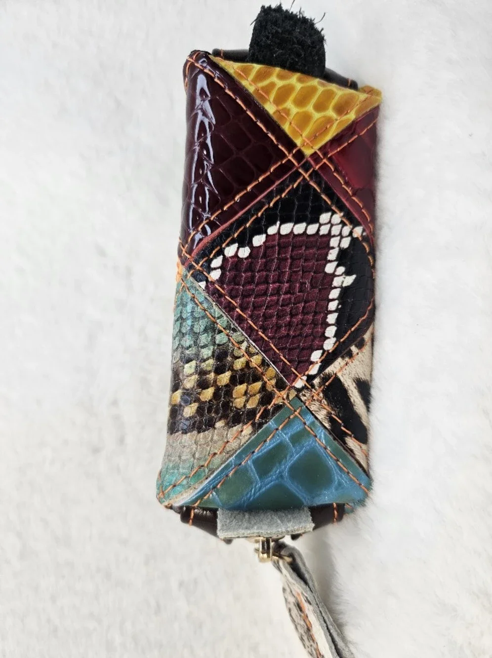 Patchwork Multicolor Half-Moon Cosmetic Coin Pouch